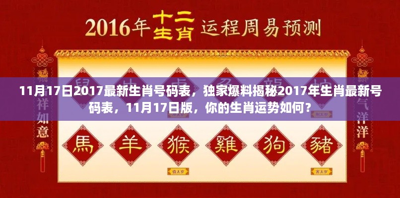 独家揭秘，2017年生肖最新号码表及运势解析（11月17日版）