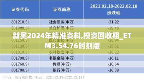 新奥2024年精准资料,投资回收期_ETM3.54.76时刻版