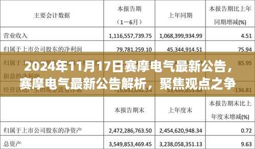 赛摩电气最新公告解析，观点之争与个人立场阐述，日期为2024年11月17日