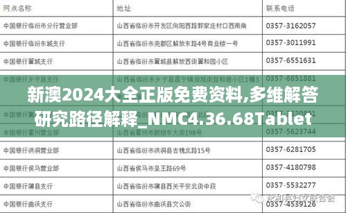 新澳2024大全正版免费资料,多维解答研究路径解释_NMC4.36.68Tablet