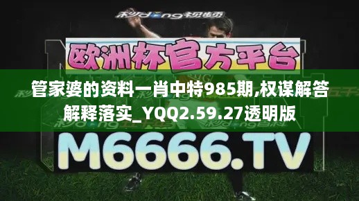 管家婆的资料一肖中特985期,权谋解答解释落实_YQQ2.59.27透明版