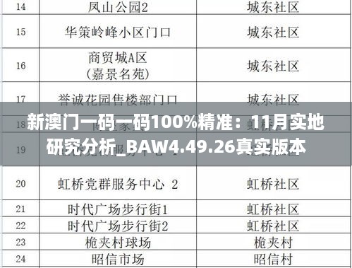 新澳门一码一码100%精准：11月实地研究分析_BAW4.49.26真实版本