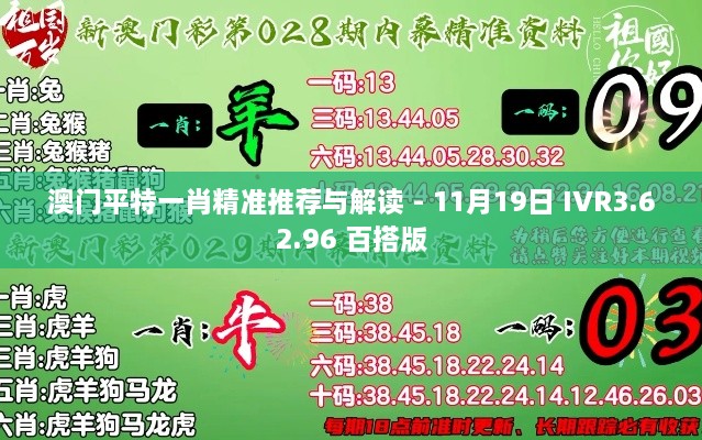 澳门平特一肖精准推荐与解读 - 11月19日 IVR3.62.96 百搭版