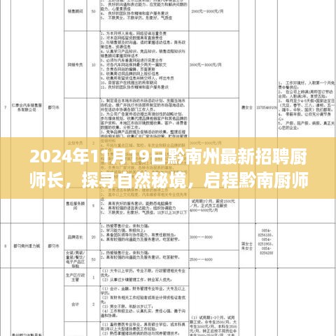 黔南州厨师长招聘启事，探寻自然秘境的心灵盛宴之旅