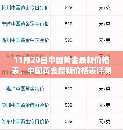 中国黄金最新价格表发布，评测与详细介绍（11月20日）