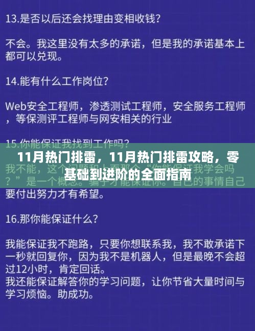 11月热门排雷全面指南，从入门到进阶的攻略秘籍