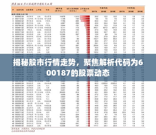 揭秘股市行情走势，聚焦解析代码为600187的股票动态