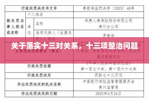 关于落实十三对关系，十三项整治问题 