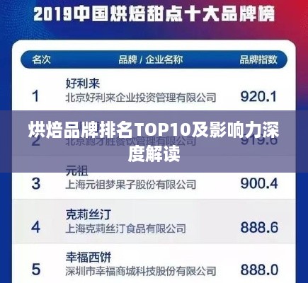 烘焙品牌排名TOP10及影响力深度解读