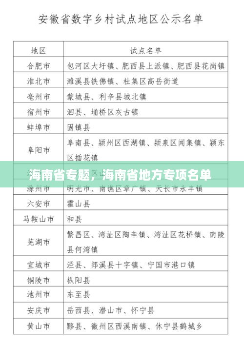 海南省专题，海南省地方专项名单 