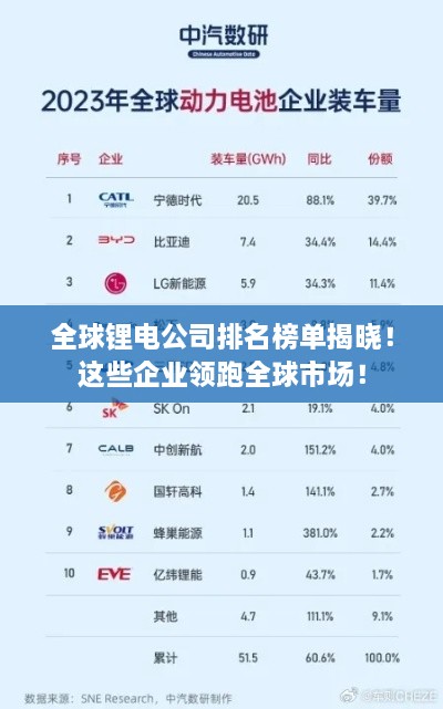 全球锂电公司排名榜单揭晓！这些企业领跑全球市场！